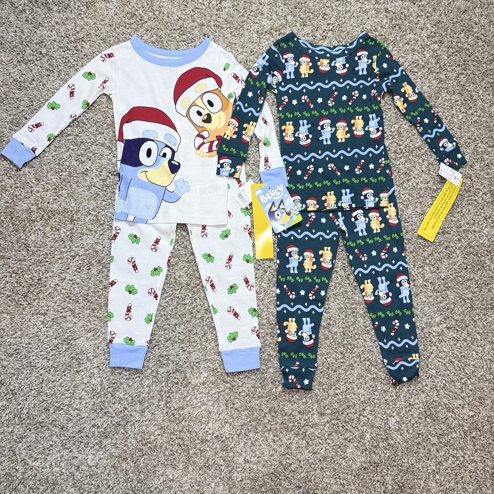 Bluey Toddler 3T Christmas Pajamas 4pc Set Bingo Holiday Cotton Matching Set NWT